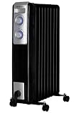 Orbegozo RN 2000 - Radiador de aceite, 9 elementos, luz LED, termostato regulable, Recogecables, Ruedas pivotantes, Negro, 2000 W