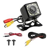 Cámara de Marcha Atrás Coche 1080P Ultra HD, 12 LED Visión Nocturna Súper, IP68 Impermeable 170° Gran Angular, 12V-24V Cámara Trasera Universal para SUV Camiones Automóviles Pickup Furgonetas