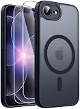 FLLAO Funda para iPhone 16e / iPhone 17e, Compatible MagSafe con 2 Piezas Protector de Pantalla Cristal Templado, Magnética Carcasa iPhone 17e / 16e Translúcida Mate Trasera Fina Antigolpes, Negro