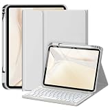 drivego Funda con Teclado para iPad A16 11ª Generación 2025/10.ª Gen 2022 | 11/10,9 pulgadas QWERTY Español Ñ, Teclas Anticaídas, Teclado Bluetooth Magnético Desmontable con portalápices, Gris Claro