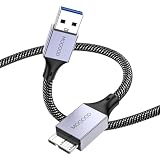 MOGOOD Cable USB 3.0 a Micro B 0.5M,5Gbps, para Disco Duro Externo,PC/Mac | conectores dorados, Nylon, compatible con Toshiba, Seagate, WD, Canon, Nikon, datos, viajes, hogar, oficina, portátil, veloz