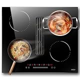 Hobsir Placa de Inducción con Extractor Integrado 60 cm, 4 Zonas, 6400W | 9 Niveles de Potencia, Bloqueo Infantil, Función Boost, Recirculación con Filtro Carbón– Sin Manguera de Salida de Aire