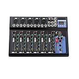 Soundboard 7 canales y mezclador de DJ, Bluetooth, mezclador de audio profesional, mezclador de audio con seis estilos de música y ecualizador de tres bandas, consola de mezcla de DJ para karaoke