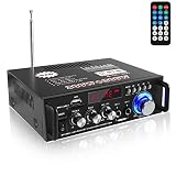 Etlephe Amplificador Audio HiFi 600W con Bluetooth 5.0, 12V 220V 2 Canales, Pantalla LCD, Alta Fidelidad, Radio FM Portátil, SD Card/USB Input, para Hogar o Coche
