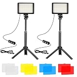 Ci-Fotto LED Video Light 2-Pack, 5600K Iluminacion Foco de Luz Fotografia USB con Mini Trípode y Filtros de Colores para Estudios, Tomas en Ángulos Pequeños, Grabación de Video, Transmisión de Juegos