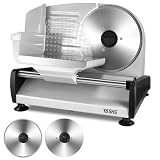YASHE Cortadora de Fiambre, Cuchillas Serradas y Lisas de 19cm, 250W | Cortadora de Carne y Pan de Espesor Ajustable 0–15mm, Bloqueo de Seguridad, Pies Antideslizantes, Fácil de Limpiar