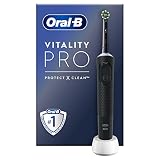 Oral-B Vitality Pro Cepillo de Dientes Eléctrico con 1 Cabezal, Negro | con Mango Recargable Y 1 Recambio, 3 Modos de Cepillado, Temporizador, Tecnología 2D, Diseñado por Braun
