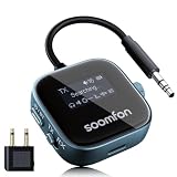 SOOMFON Transmisor Receptor Bluetooth 5.3, 2 en 1 Adaptador Bluetooth Jack | Emisor Receptor Bluetooth Doble Conexión Incluye batería, Transmisor Adaptador Bluetooth para TV Avión Auriculares Altavoces