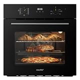 COMFEE' Horno Pizza Eléctrico Empotrable Multifunción, Convección, 1 Bandeja y 1 Rejilla, Limpieza Aquactiva, 70L, 7 Funciones, Ventilador de, Cavidad Esmaltada, Puerta Fría, CBO70M80D2-BK [Clase A]