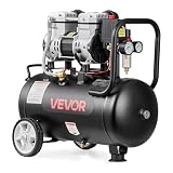 VEVOR Compresor de Aire Portátil con Depósito 24 L sin Aceite, Motor de 1,1 kW, 68 L/min a 6,2 bar Presión Máxima 8 bar, con Ruedas para Herramientas Neumáticas, Garaje, Inflado, Taller y Reparación
