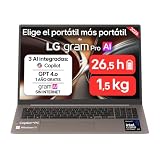LG 17Z90UB-H.AU96BN - Ordenador Portátil gram Pro, 32GB RAM 1TB SSD, 17' | Ultraligero, Intel Core Ultra X9 388H, Arc graphics B390, IPS Antirreflejo, 1.539g, 27.5h, Windows 11 , Qwerty ES, Bronce