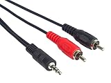 PremiumCord Cable Jack a RCA Y 5m, Clavija Jack 3.5mm a 2X Clavijas RCA, Audio Estéreo, para Cámara Digital, TV, Celulares, MP3, HiFi, Color Negro