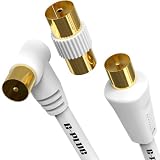 G-PLUG 2m Cable Antena TV Macho-Macho, Cable Coaxial para TV | Blanco, en ángulo recto, con conectores IEC chapados en oro y adaptador hembra-hembra; para TV, receptor DVB-T/T2 y FM/DAB