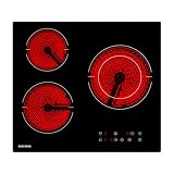 WEHIMO Placa Vitroceramica 3 Fuegos 5500W, Zona Extra Grande 25 cm, 9 Niveles de Potencia, Control Táctil, Seguridad para Niños, Temporizador, Negro