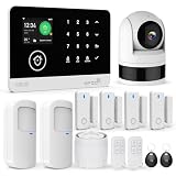 Sistema de Seguridad Doméstico con Cámara, Sistema de Alarma WiFi/gsm SMS con Detector de Movimiento, Sirena de Alarma de 120dB, Mando a Distancia Inteligente, Compatible con Alexa(13 Piezas)