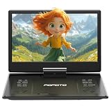 POFOTO Reproductor DVD Portátil 15,7'' con Pantalla HD Giratoria 14,1', 6H Autonomía, Soporta Multiformato/SD/USB, Memoria de Reproducción, Salida TV/Proyector, Altavoces Duales