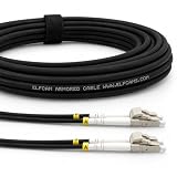 Elfcam® - Cables de Fibra Óptica Blindados LC/UPC a LC/UPC OM3 Multimodo Duplex 50/125um LSZH, para Instalaciones en Exteriores e Interiores, Negro (100M)