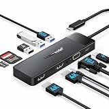Docking Station USB C 3*Display -10 en 1, Lemorele Hub USB C Dual Monitor con 2 HDMI 4K, VGA, Audio, 3 USB 3.0/2.0, PD 100W, SD/TF, USB C Docking Station a MacBook/DELL/Windows/HP/Surface
