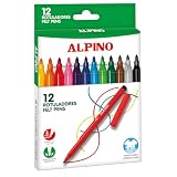 Alpino 12 Rotuladores de Colores | Punta Resistente de 3mm para Colorear | Tinta Súper Lavable y de Larga Duración | Estuche de Rotuladores de Colores Brillantes | Material Escolar