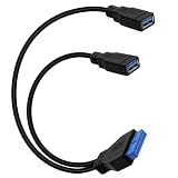 YINGAYOU Cable USB 3.0 para panel frontal de 20 pines para placa base que se convierte a doble USB 3.0 tipo A, cable hembra de 5 Gbps, velocidad de transferencia de datos para discos duros externos
