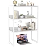 COSTWAY Estantería de Escritorio de 3 Niveles, Blanco, 64 x 33 x 90,5 cm | Librería Pequeña Sobremesa con Estantes Abiertos, Estructura Metálica y Almohadillas Ajustables para Pie, Oficina, Estudio