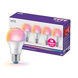 WiZ Bombilla LED Inteligente A60, RGB, E27, 806 lm, 8.5W, Pack de 4