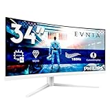 PHILIPS Evnia 34M2C5501A Gaming Monitor 34 Pulgadas 180Hz Panel Fast VA, 1ms GtG, HDR400, Altavoces, Altura Ajustable, (3440x1440 HDMI 2X 2.0 DP 1x 1.4 USB Hub) Blanco