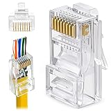 Greluma 100 Piezas El paso de RJ45 CAT6 a través de los conectores termina el enchufe final de red plateado oro de Ethernet