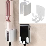 Taoricen Soporte de pared compatible con Dyson Airstrait/Airwrap/Corrale/HD17, soporte de aluminio Airstrait HT01 con soporte para cable de red, sin taladrar base