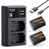 K&F Concept NP-FZ100 2 Pack 2280mAh Batería y Cargador Compatible con Cámara Sony Sony A7iii, A7iv, fx3, fx30, A6700, A7R, A9, A6600, A7Riii, A7Riv, A7R3, A7C, ZV-E1, ZV-E10ii, A7S3, A9R y más