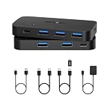 Switch USB 3.0, Switch USB 2 computadoras comparten 3 USB 3.0 y 1 USB C, con Control Remoto para Teclado, Mouse de PC y más, escáner, selector de conmutador USB KVM Compatible con Windows, Mac, Linux