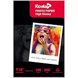 KOALA Papel fotográfico de Brillante, 10x15 cm, 100 hojas, 200 g/m², para impresora de inyección de tinta Canon HP Epson
