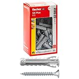 Fischer SX Plus 8 x 40 S tacos con tornillo | 50 unidades | para pared completa, ladrillo perforado, mampostería, hormigón | fijación de lámparas, muebles