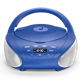 Gueray Reproductor de CD Portátil Boombox Radio CD Compacto con Altavoces Estéreo Radio FM Entrada AUX 3.5 mm Jack para Auriculares y Pantalla LCD para Interiores Exteriores Viajes (Azul + Plata)