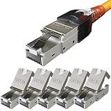 Conector RJ45 Cat 6a Conectores sin Herramientas Blindado Enchufe Macho hasta 10 Gigabit, para Cable de Red Ethernet Cat 7 Cat6a Cat6 8 polos Enchufe | 6 unidades