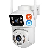 KEYQEEN Cámara IP Tuya WiFi de Doble Lente de 5MP+5MP, cámara de Seguridad Exterior con visión Nocturna, Seguimiento automático PTZ y Audio bidireccional para videovigilancia,Camera+64g