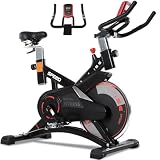 ISE Bicicleta Estática Profesional con Sensor de Pulso,Ajustable Resistencia, Pantalla, Bici Estática, Fitness En Casa con Volante de Inercia,Bicicleta Estática Indoor con Sillín Ajustable, Máx.120kg