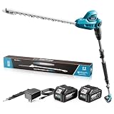 SEESII Cortasetos Telescópico Batería 20V, Cuchilla 40 cm, 2 Baterías 4,0Ah | 2,1-2,6 m Telescópico, Corte Máximo 16 mm, Potencia de 600W, Cabezal Ajustable 135°, 2400 SPM, Correa de Hombro, Monobloque