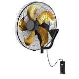 Ventilador de Pared Industrial 152 W, 5 Aspas, 3 Velocidades, Negro/Oro