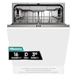 Hisense HV16D5 - Lavavajillas 60cm, Integrable, Tercera Bandeja, 16 Serv. | AlxAnxFn 81,6x59,8x55,5cm, Tercera Bandeja, 1/2 Carga (Auto), Lavado Rápido 15', Secado Auto., Prog. Auto, 3 Niv. Lavado