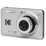 KODAK PIXPRO FZ55-GRY Cámara digital con sensor CMOS de 16MP, zoom óptico 5x, gran angular de 28 mm, vídeo Full HD de 1080p, cámara de vlogging LCD de 2,7 pulgadas, gris