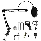 Relota Soporte de Microfono Ajustable, Brazo de Soporte Negro con Filtro Pop, Clip de Micrófono, Shock Mount, 5 Bridas de Cables, Suspensión Tijera