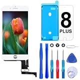 Brinonac Pantalla para iPhone 8 Plus 5,5' LCD Digitalizador Repuesto Blanco | Pantalla LCD FHD, táctil sensible, resistente duradera, 3D Touch. Kit reparación, vidrio protector y junta reparar pantallas