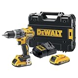 DEWALT Taladro atornillador percutor con motor Brushless XR incluye 2 Baterias de Litio 18V 2,0Ah,un cargador multivoltaje y un maletin TSTAK, DCD796D2-QW