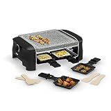 Princess Parrilla raclette, 21 x 21 cm, 600 W, para 4 Personas | Termostato ajustable, Placa de piedra natural, Sartenes antiadherentes, Cable de 1,2 m, 01.162810.01.001
