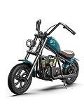 HYPERGOGO Motocicleta Eléctrica Niños, Bicicleta eléctrica para niños con luz Ambiental Colorida, máx. 16 km/h hasta 60 Minutos de Tiempo de Recorrido Continuo (Challenger 12 Plus Azul)