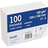 Dohe - Fichas Rayadas de Cartulina (100 uds.) - Tarjetas para Escribir Notas, Tamaño A6 (15x10 cm), 180 gr/m², N.º 3, Material de Oficina - Color Blanco