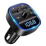 LENCENT Transmisor FM Bluetooth para Coche, Manos Libres Inalámbrico | Reproductor MP3 Coche, Adaptador de Radio con Dual USB 5V/2.4A & 1A, Soporte Tarjetas SD, USB y Flash Drive