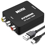 Jewan Convertidor RCA a HDMI, Adaptador AV a HDMI, 1080P RCA Compuesto CVBS Video Convertidor de Audio con Cable de Alimentación USB para PS2/SNES/VHS/Xbox/PS4/TV/VCR/DVD/Wii/Soporta PAL/NTSC