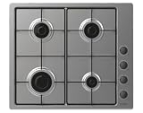 Candy Idea CHW6LBX/4U2, Placa de Gas, 4 Fuegos, 60CM, Gas Natural Adaptable a Gas Butano, 7,2KW de Potencia, Mandos Independientes Laterales, 2 Rejillas, Sistema de Seguridad en Llama, Inox